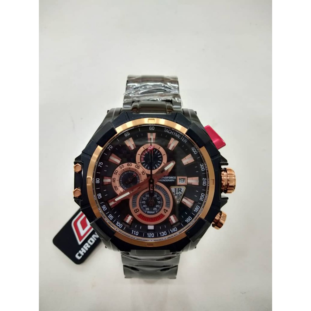 SWISS CHRONOFORCE STAINLESS STEEL BLACK ROSE GOLD CHRONOGRAPH WATCH FOR MEN 520923 GPB