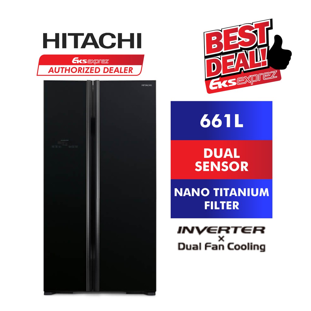 HITACHI 2Door Side by Side Inverter Fridge (661L) RS800P2M GBK