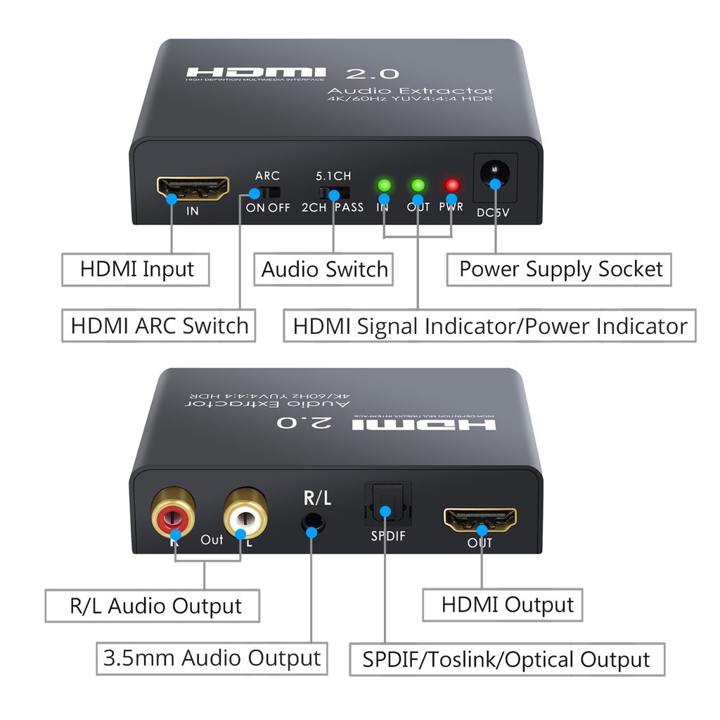 High Quality HDMl 2.0 Audio Extractor Support 4K 60Hz HDR HDMl