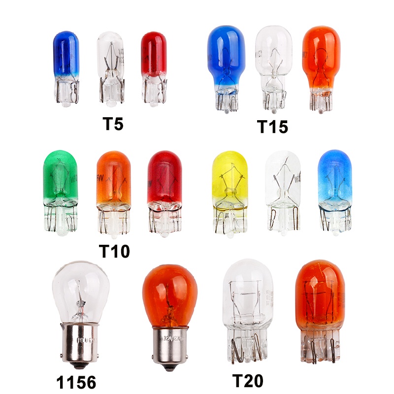 10pcs Car Lights T5 T10 T15 1156 1157 Halogen Bulb Clear Blue Yellow ...