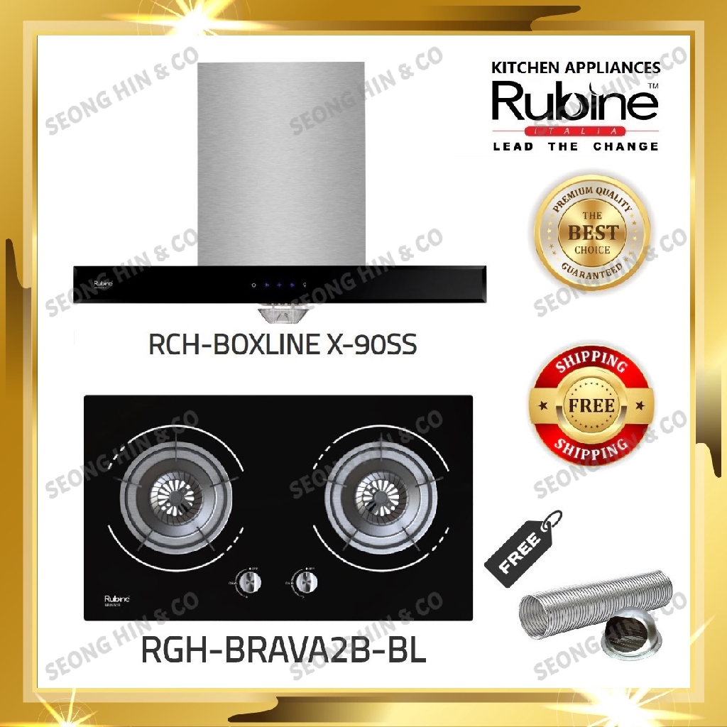 RUBINE RGHBRAVA2BBL & RCHBOXLINE X90SS GAS / GLASS HOB COOKER HOOD