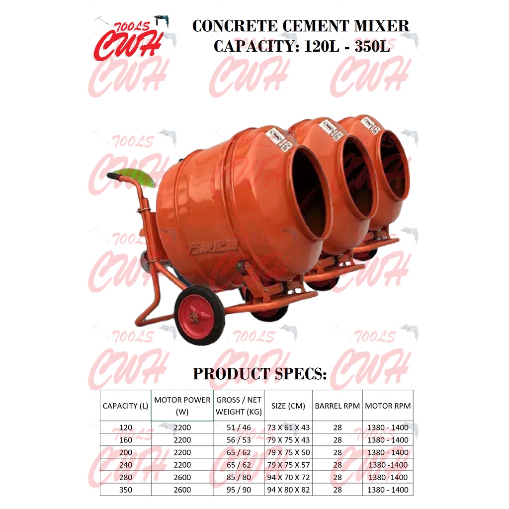 230L800L ELETRIC / PETROL ENGINE CEMENT CONCRETE Mixer MESEN Mesin