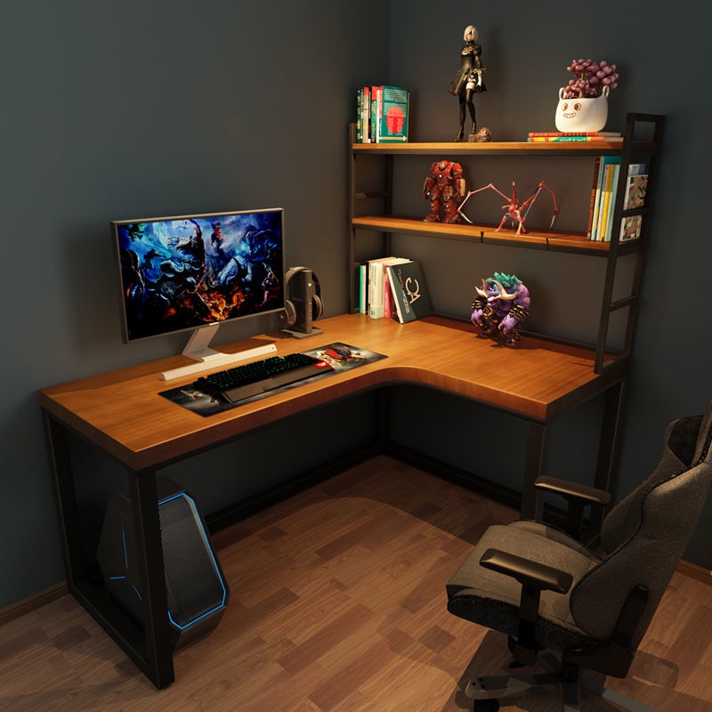 ∈ ۞Solid wood corner desk bookshelf Lshaped computer desk desktop