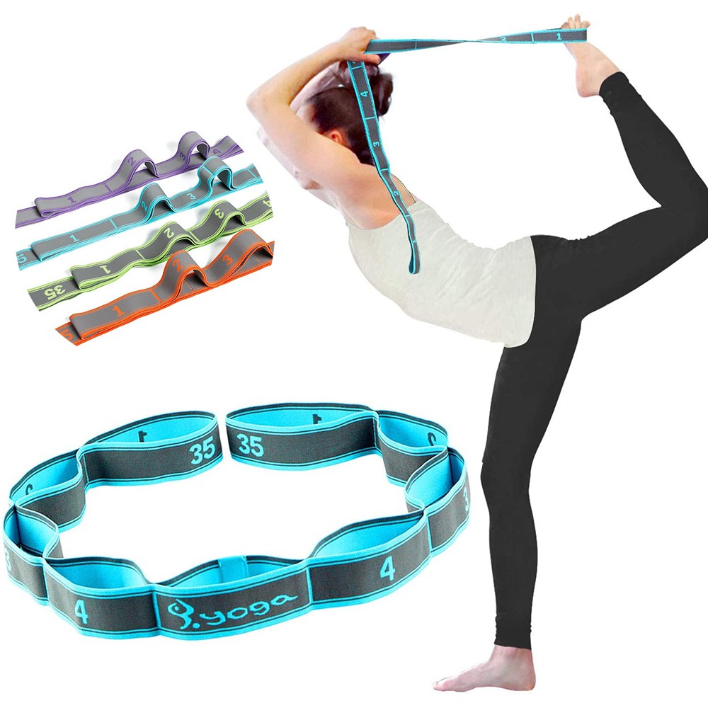 Yoga Elastic Stretch Strap Training Pilates Pull Rope With 8 Loops Fitness Exercise Gym Strength 