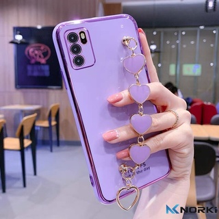 Wrist Bracelet Phone Case For OPPO A54S A54 4G 5G Case Luxury Heart Chain  Plating Cover