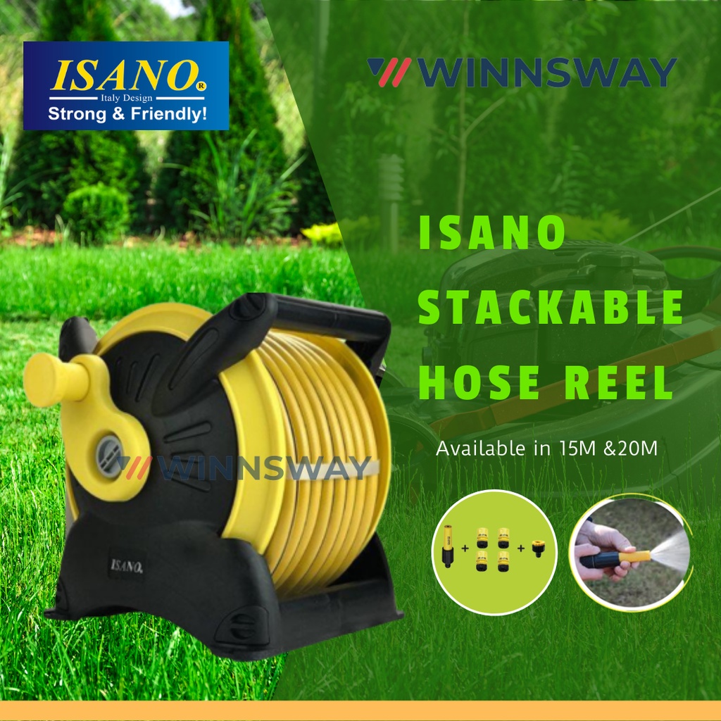 ISANO HOSE REEL 20METER STACKABLE HOSE REEL SET WITH WALL MOUNTING