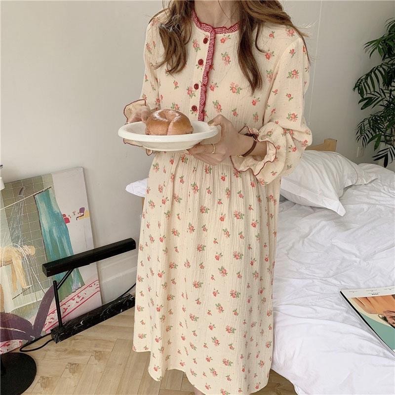 SUNNY 100% Cotton Floral Midi Dress Baju Tidur Wanita Night Dress Pyjamas  Women Premium Quality Cotton Night Gown | Shopee Malaysia