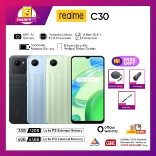 MYSET) Realme C30 / C30s (3/4GB RAM+ 32/64GB ROM) 6.5 FHD+ IPS LCD l Li-Po  5000mAh, 1 Year Warranty By realme Malaysia