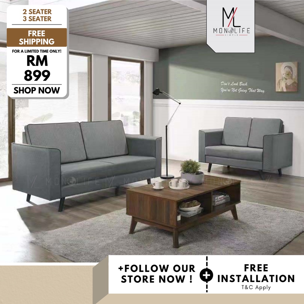 Monolife 2+3 Seater Light Grey Modern Contemporary Fabric Upholstered ...