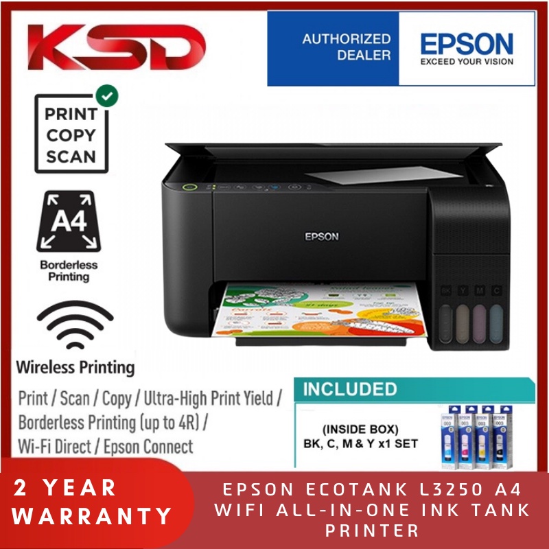 Epson Ecotank L3250 L3256 All In One Ink Tank Wireless Printer Black White Shopee Malaysia 1426
