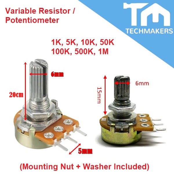 Potentiometer Single Turn WH148 Series Linear B (Variable Resistor) POT ...