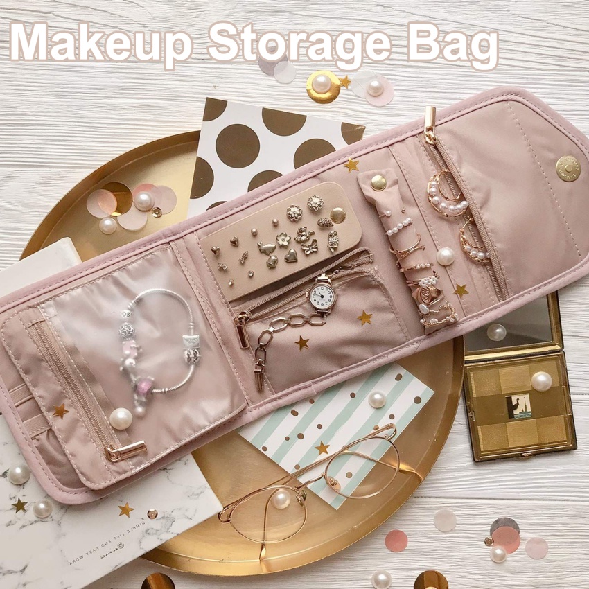 Travel Jewelry Organizer Roll Foldable Mini Jewelry Case Bag with