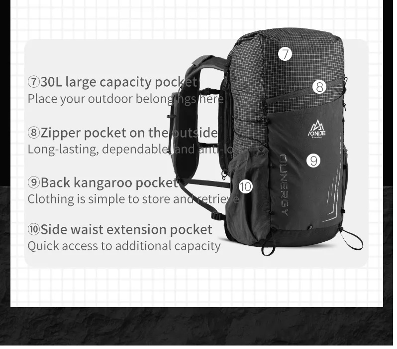 Aonijie 30L Hiking Backpack Fit 3L Water Bag 6.8'' Handset Water ...