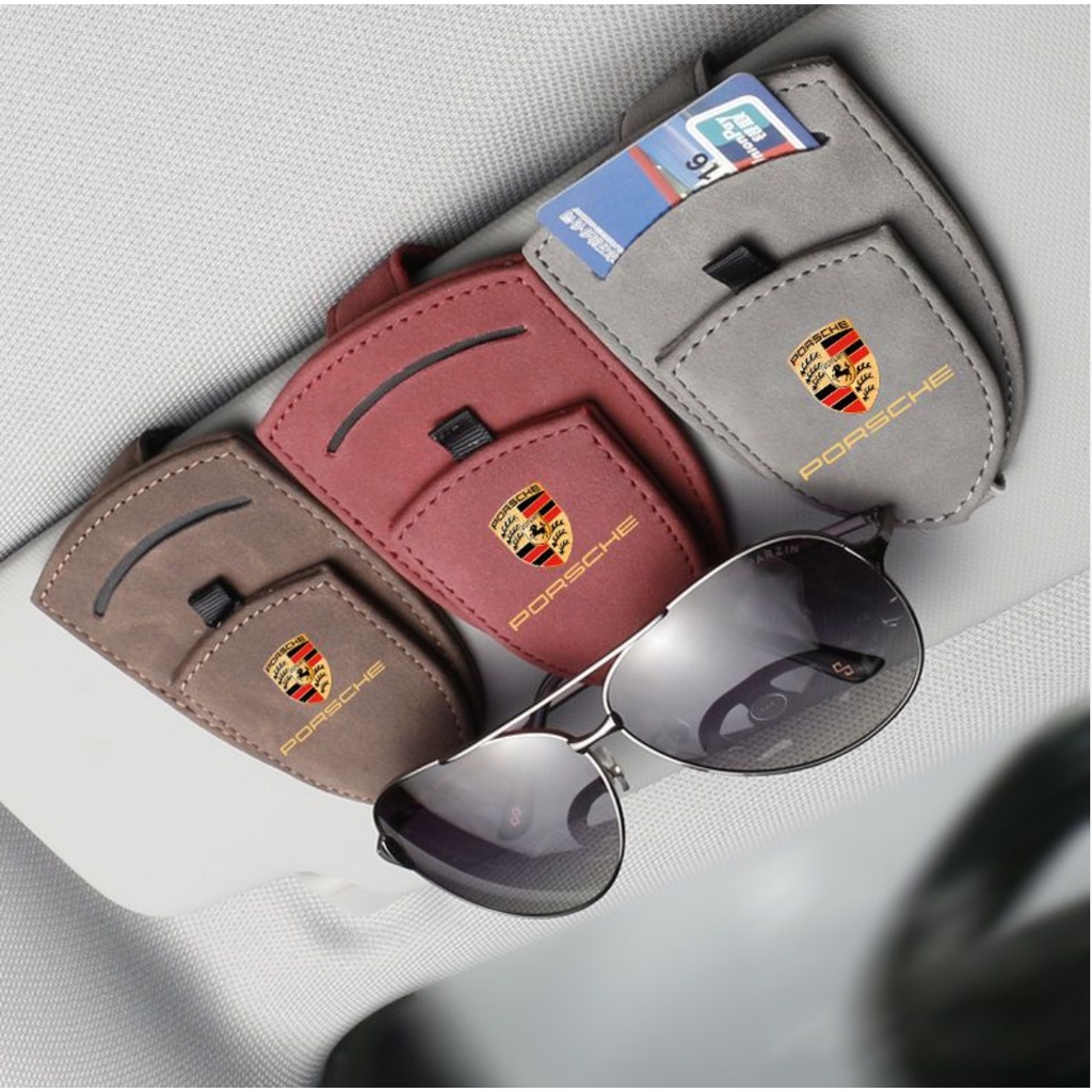PORSCHE LOGO car sun visor Alcantara glasses clip macan Cayenne Cayman
