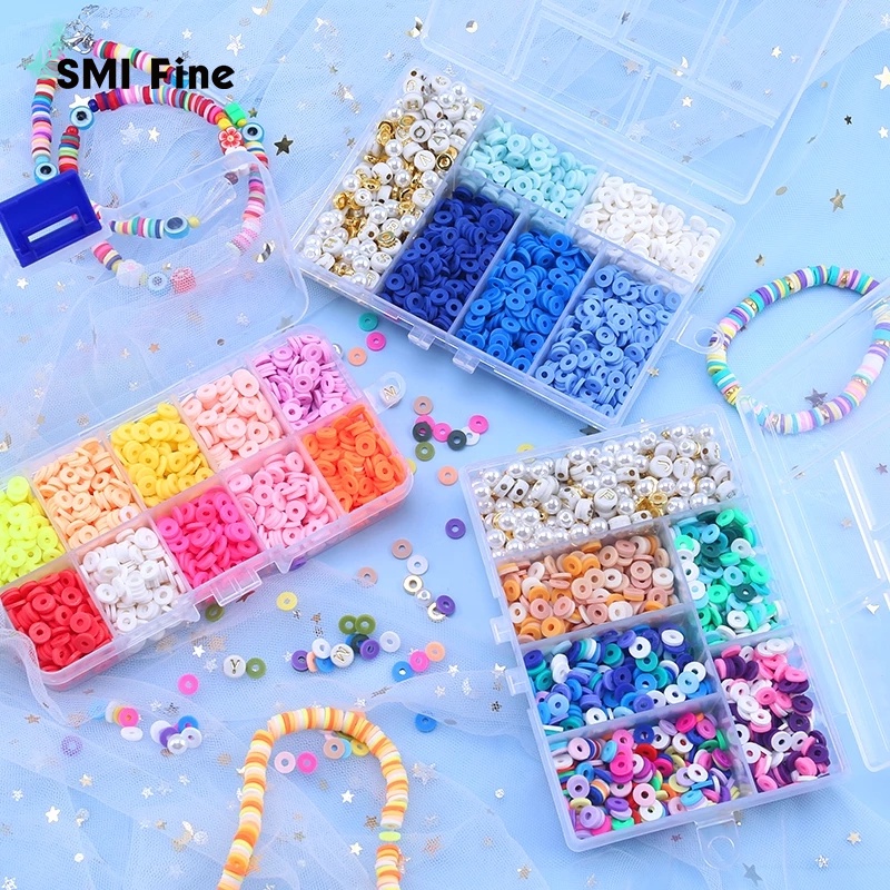 6mm Polymer Clay Beads Kit Flat Round Spacer Beads Kit With Alphabet ...