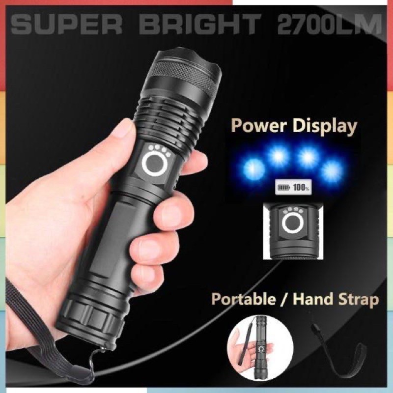 XH-P50 Flashlight USB Rechargeable Zoomable LED Multi-function Torch ...