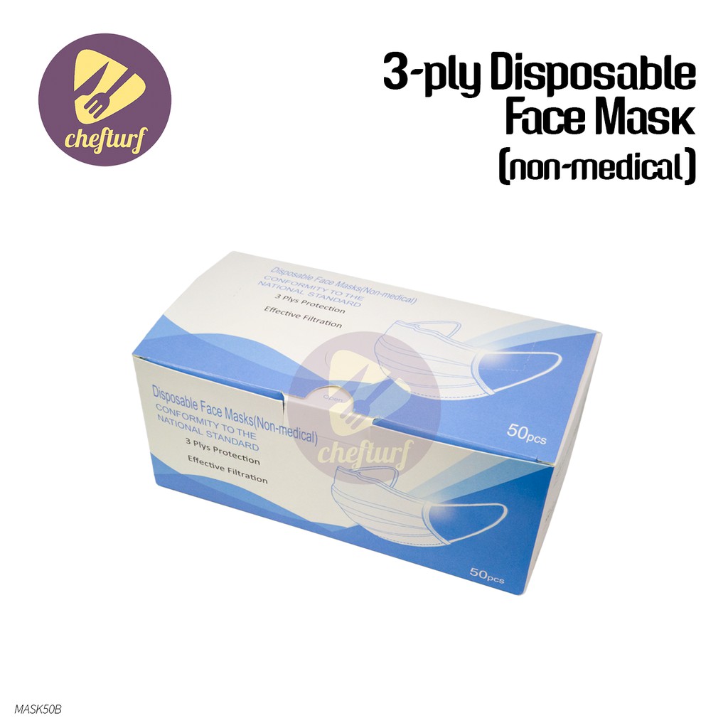 CHEFTURF KITCHEN 3PLY DISPOSABLE FACE MASK (NONMEDICAL) Shopee