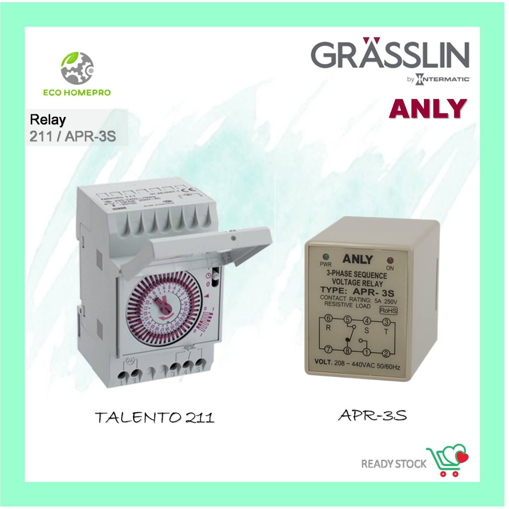 Anly / Grasslin 3 Phase Sequence Voltage Relay / Talento 211 24HRS Analogue Clock Timer Relay