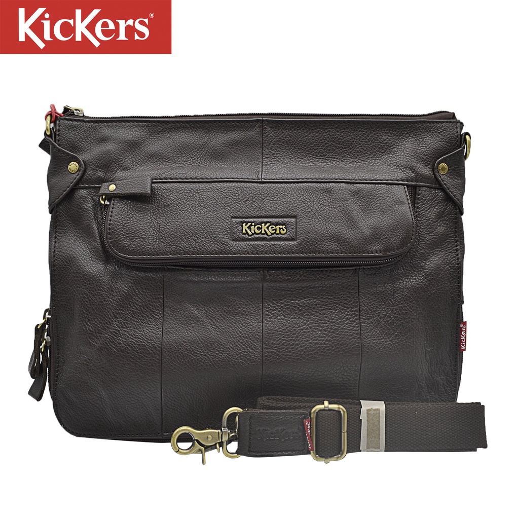 Kickers Genuine Leather Copper Logo Extendable Clutch Bag With Strap 