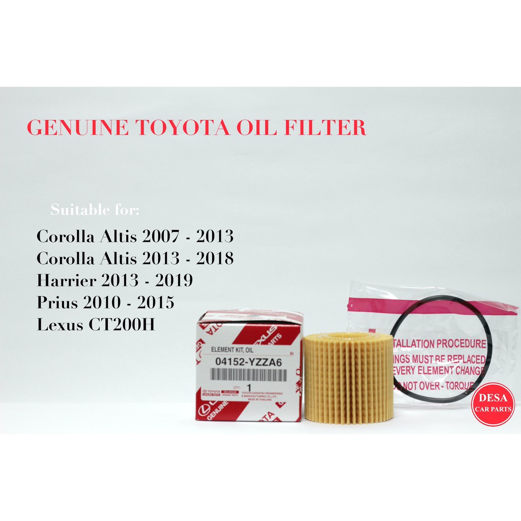 Genuine Toyota Oil Filter for Toyota Corolla Altis, Harrier, Prius & Lexus CT200H 04152YZZA6