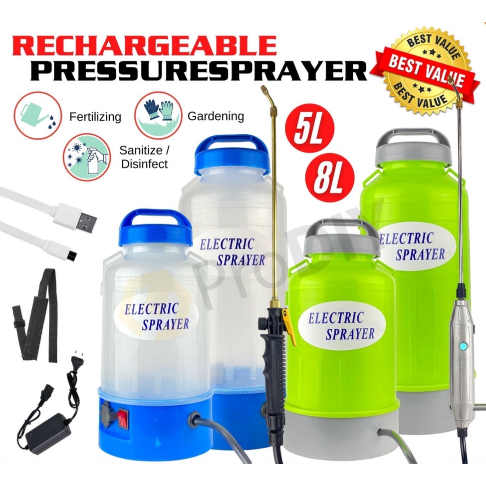 Pam Racun 5 / 8 Litre Rechargeable Garden Pressure Pump Sprayer Plastic ...