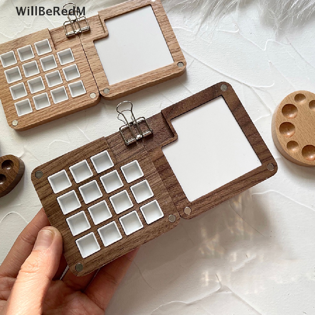 [WillBeRedM] Empty Wooden Watercolor Palette Travel Portable Mini