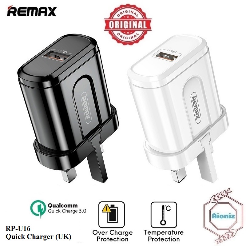 💯 ORIGINAL REMAX RP-U16 Fast Charging Adapter Quick Charge 3A Adapter ...