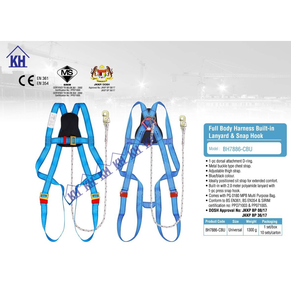 100% Original PROGUARD Full Body Hardness Build-In Lanyard&Snap Hook ...