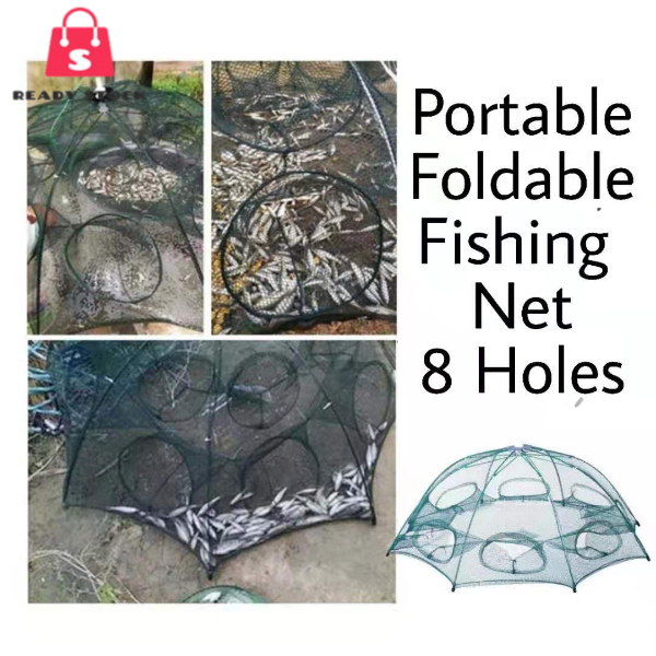 RSS_8 Holes Retractable Portable Fishing Net Fish Net Cage Foldable Fishing  Bait Trap Nylon Mesh Fish Net