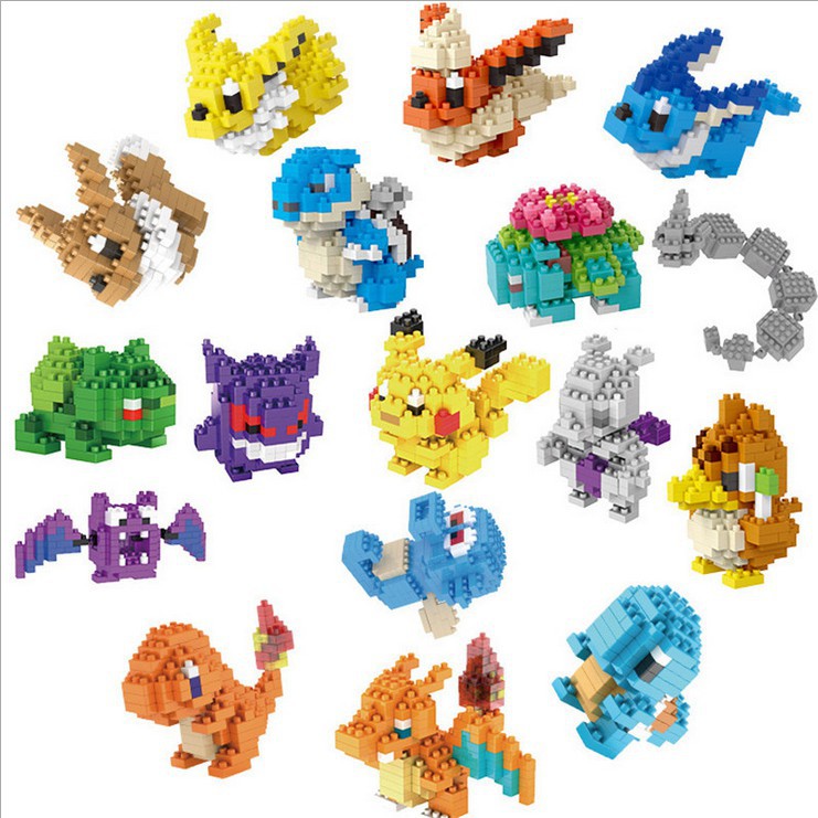 Cute Kids Pokemon Figures Model Building Blocks Pikachu Diamond Plastic ...