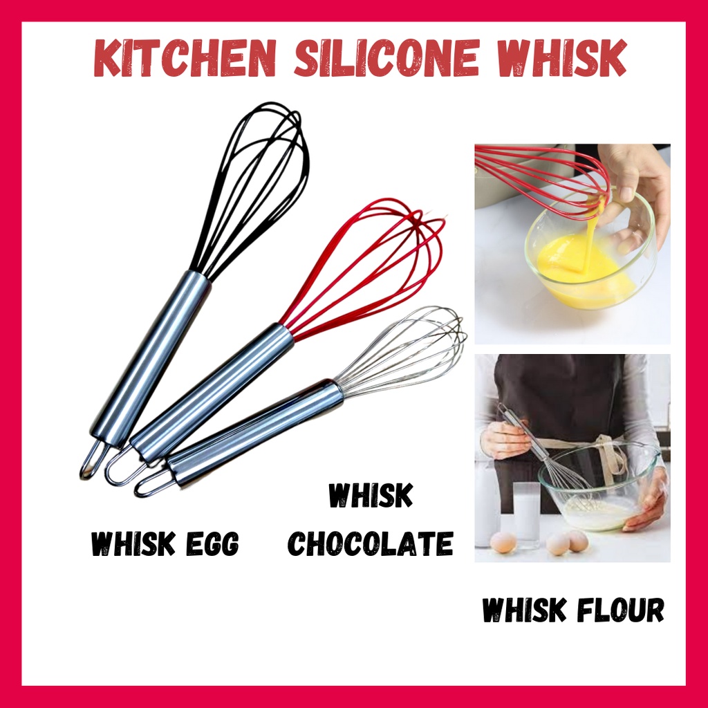 Kitchen Silicone Whisk Non-Stick Coated With Stainless Steel Handle &  Stainless Steel Whisk Beater