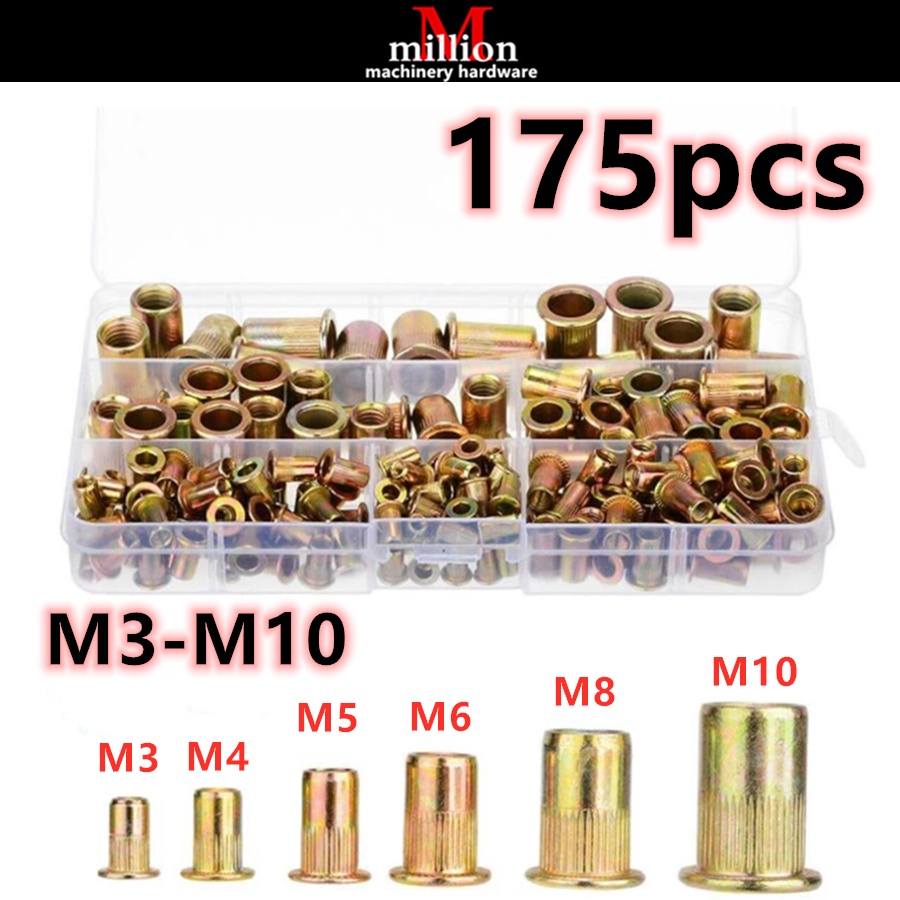 175pcs/set M3 M4 M5 M6 M8 M10 Rivet Nut Steel Rivet Nut Threaded Insert Rivets Nuts Multi Size