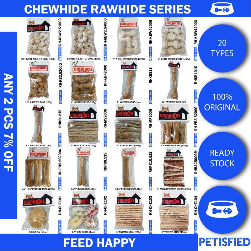 Dog Chew Rawhide 20 Types Chewhide Pressed Bone Knotted Bone Munchy Stick Dog Bone Knot Bone