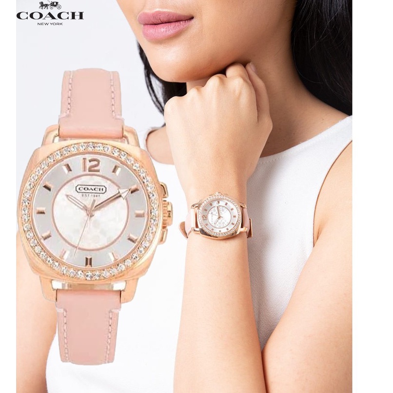 (Real Photo) Original Coach Women's Mini Boyfriend Pink Leather Watch ...