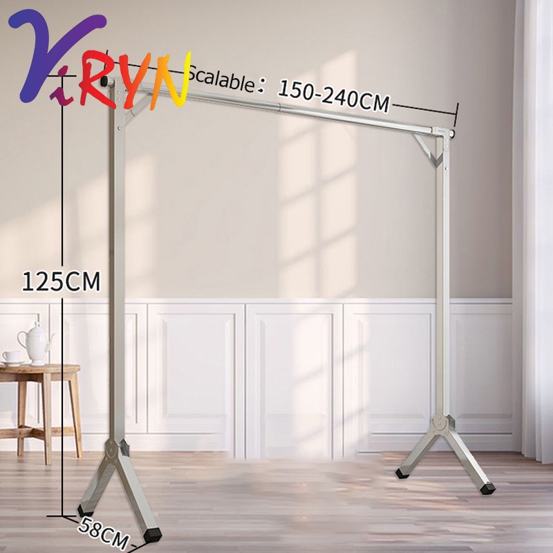 ViRYN 2.4m Folding Drying Racks Single Pole Stainless Steel Floor Cloth ...