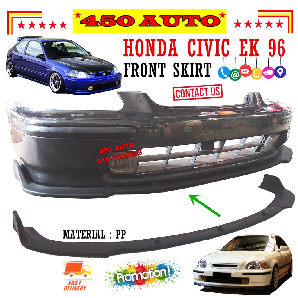 Honda Civic EK EaK 96 Type R Front Lip Skirt // Bodykit PP depan Skirt ...