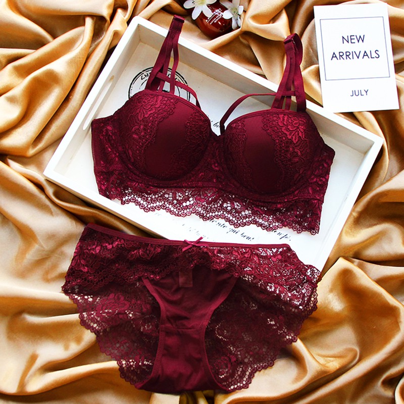 Victoria's Secret Style Sexy Women Bra Set Bandage Embroidery Sexy Lingerie  Plus Size A B C Thick Gather Underwire Push Up Cotton Underwear Girls Sexy  Brassiere And Panties Set Red | Shopee Malaysia