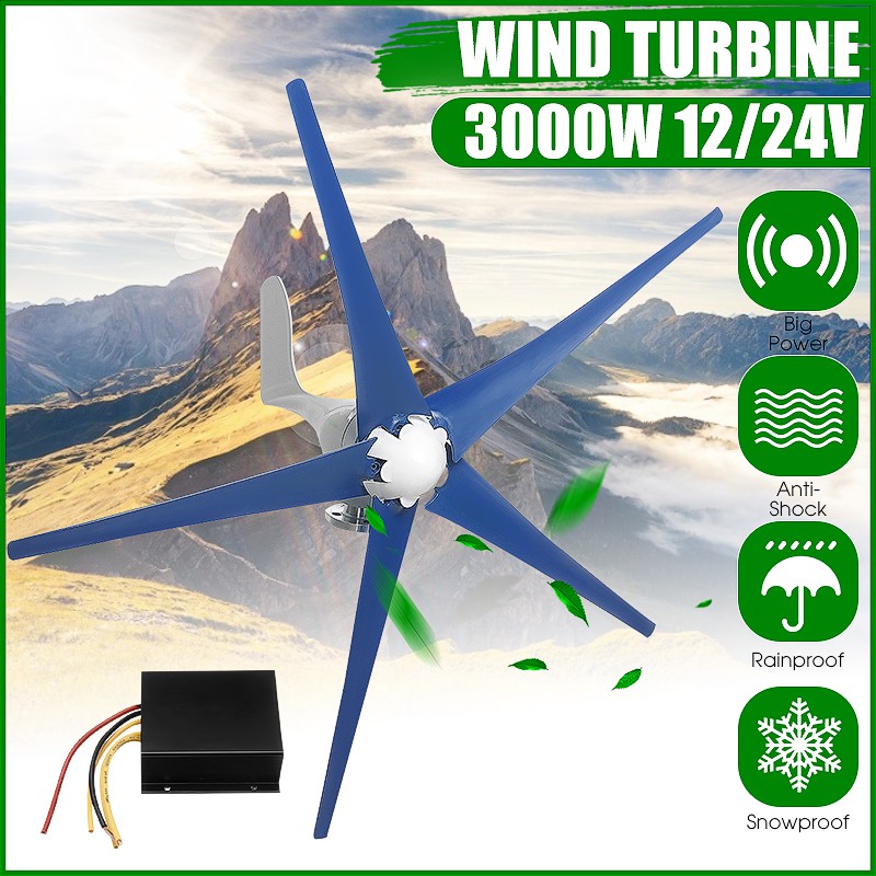 3000W Wind Turbines Generator 12V/24V 5 Blades Horizontal Wind