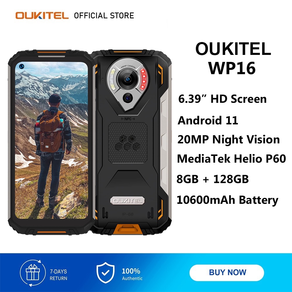 Oukitel wp16 10600mAh 8GB 128GB rugged handphone 6.39 "octa core Helio ...