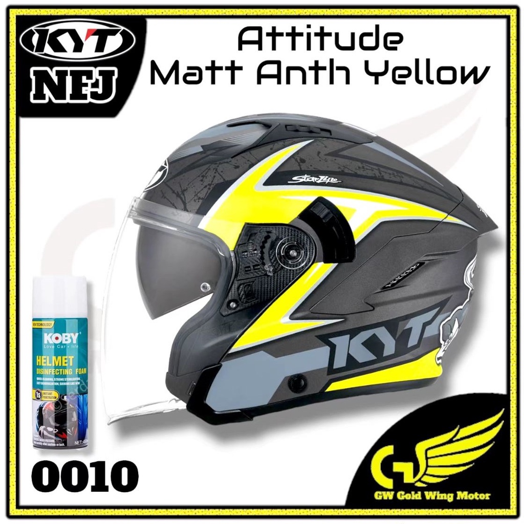 100 KYT NFJ HELMET ATTITUDE MATT ANTH YELLOW DOUBLE VISOR HELMET