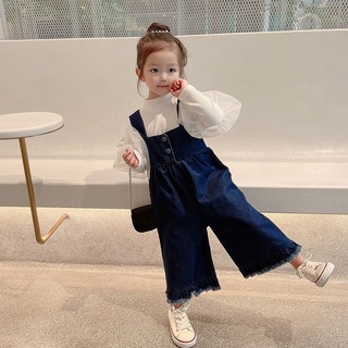 Girls Autumn New Women's Pants Denim Suspender Pants Baby Girls Wide-Leg  Pants Sub- | Shopee Malaysia