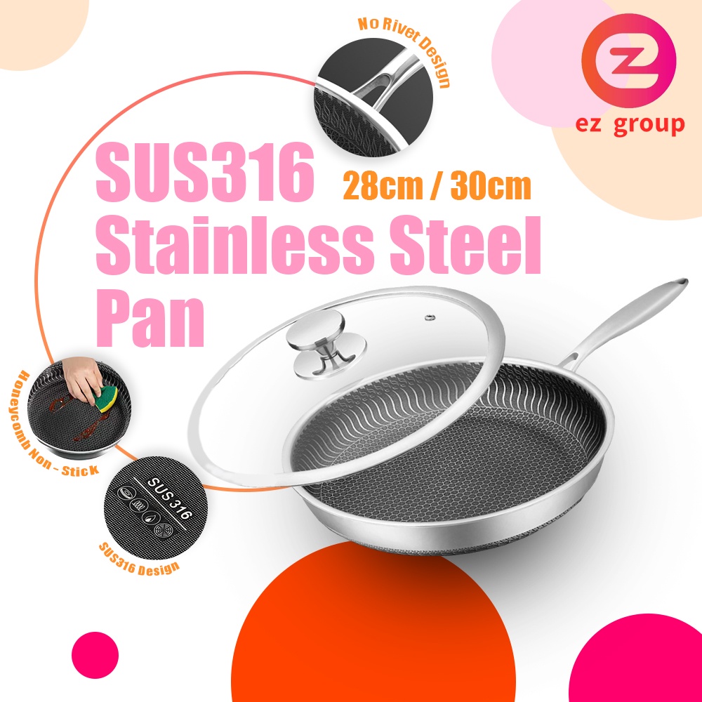 Pan 26cm/28/30cm Stainless Steel Frying Pan Non Stick Pan