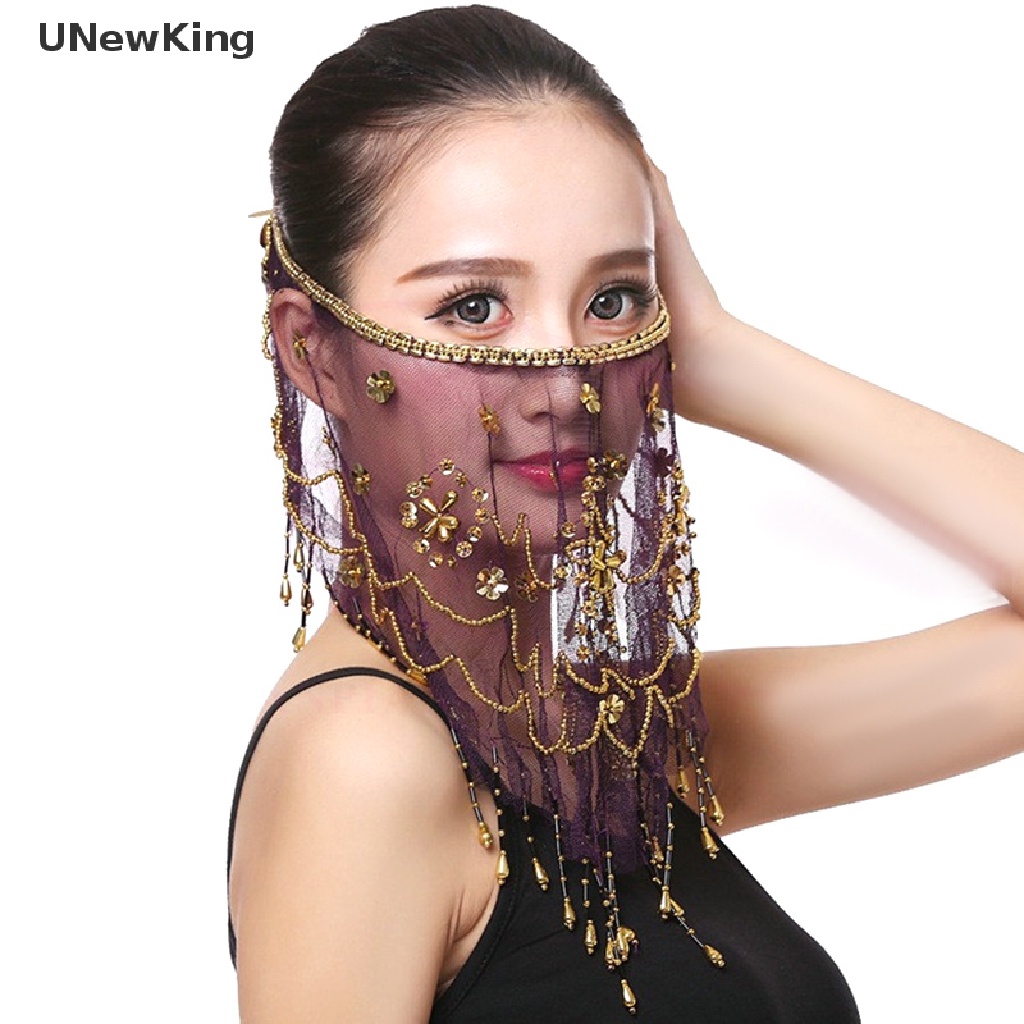 UNK Women embroidered mesh belly dance face veil plum flower veil ...