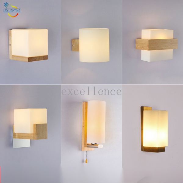 Nordic Bedroom Bedside Wall Lamp Creative led Living Room Indoor Wooden ...