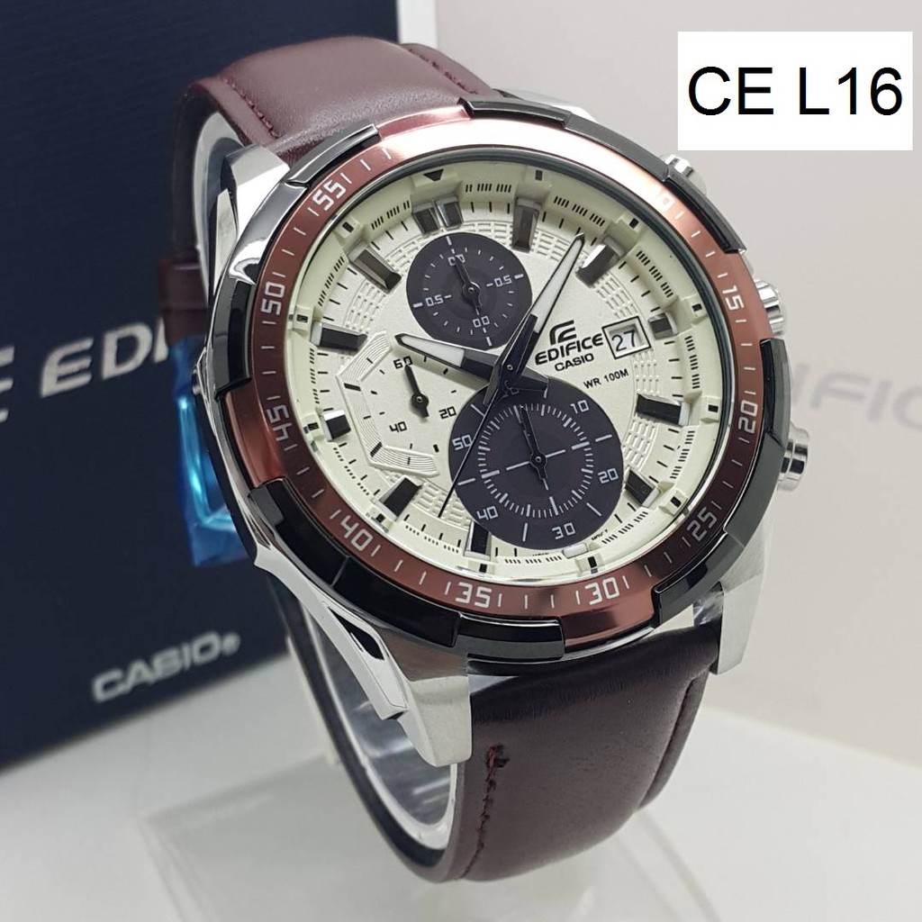 Casio Edifice 5390 World Time Alarm Analog Chronograph Men Leather Strap Business Watch