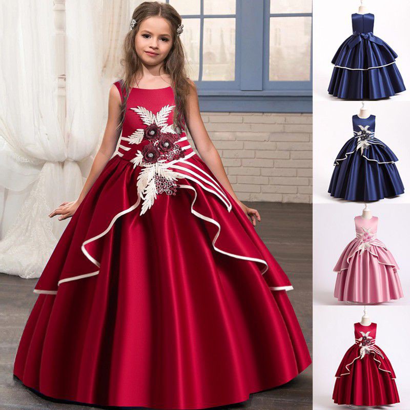 READY Gaun Budak Perempuan Satin Lembut Gaun Baju Kembang Raya OOTD Kids Gown Girl Evening Dress Long Birthday Shopee Malaysia