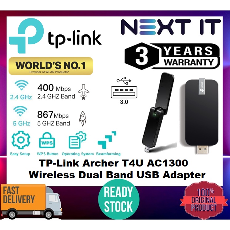 [ready Stock] Tp-link Archer T4u Ac1300 Wireless Dual Band Usb Adapter 