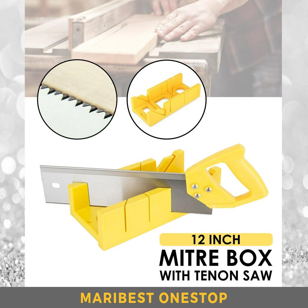 300mm 12" Mitre Box With Yellow Tenon Saw Wainscoting Miter Storage 45