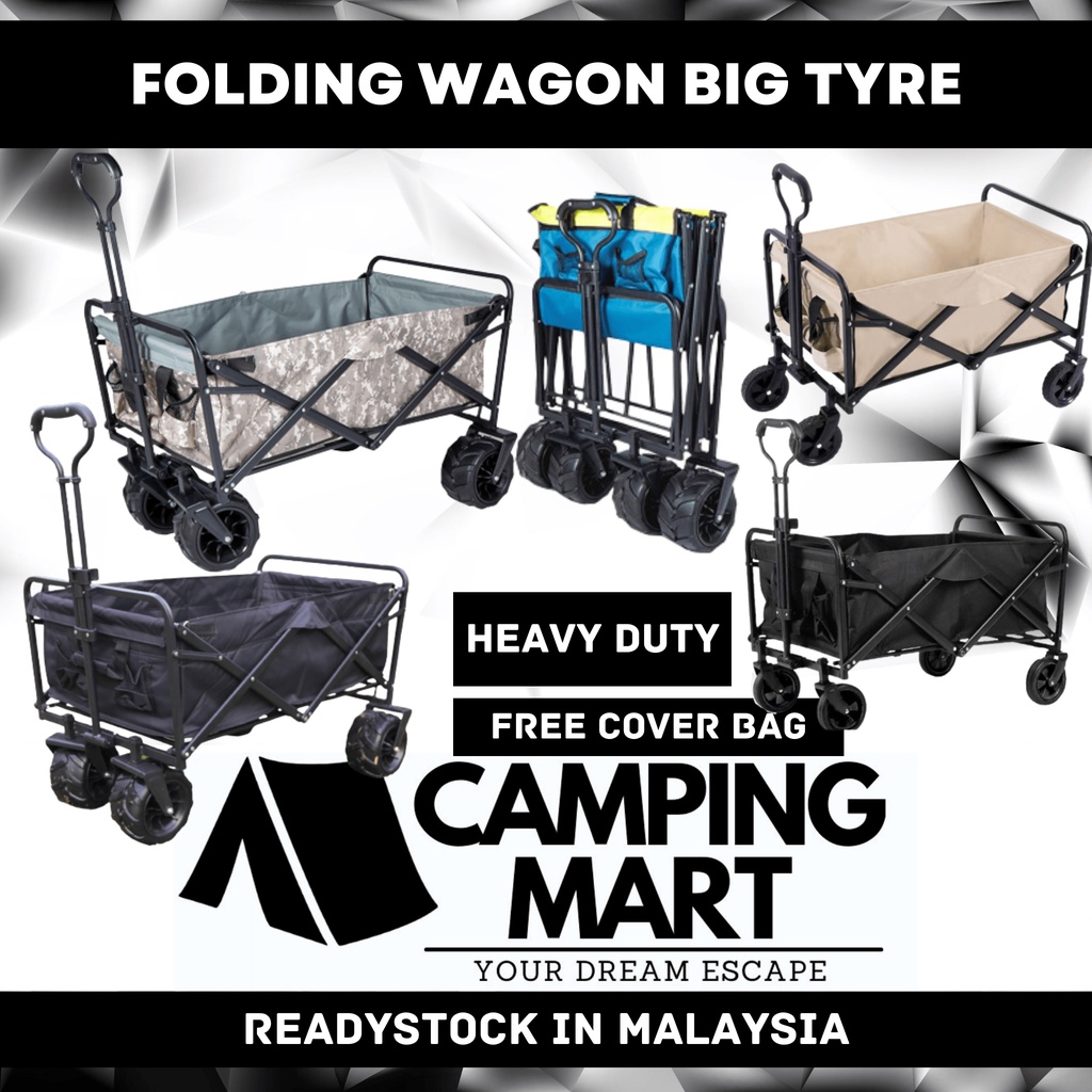 READYSTOCK Wagon Trolley Big Wheel 7 Inch Camping Foldable Utility Wagon  Camping Folding