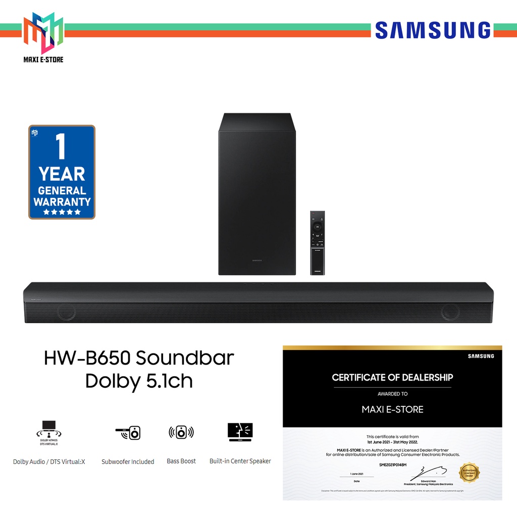 Samsung HWB650 BSeries Soundbar with Extra Bass, Adaptive Sound Lite, Builtin Center Speaker